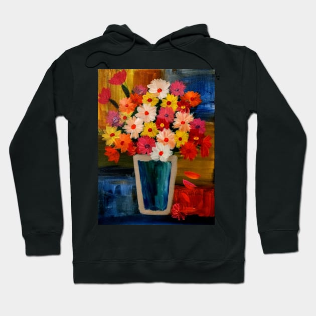 Color block background  and abstract mixed flowers in a metallic vase Hoodie by kkartwork